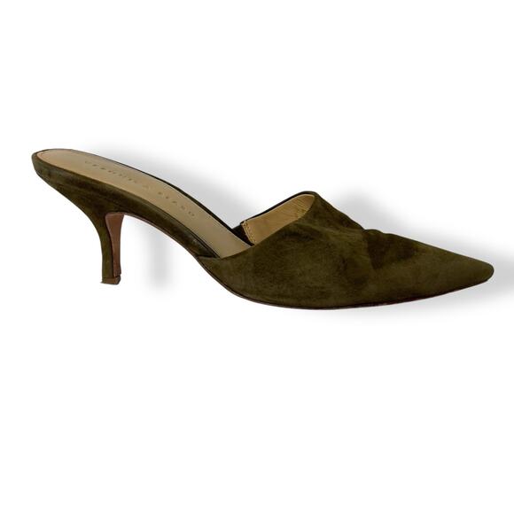 Veronica Beard 9 Womens Merla Olive Suede Mule Heel Point Toe *flaw - Picture 1 of 9